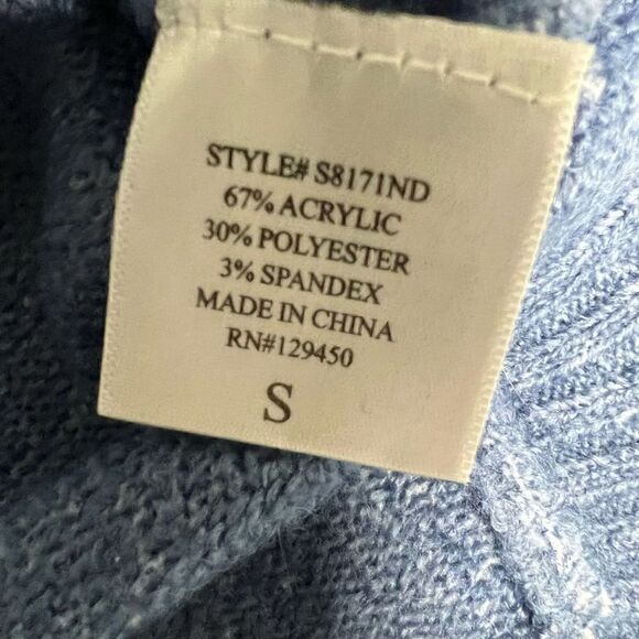 Como Vintage Pullover Sweater Mock Neck Blue Denim Rounded Hem Side Slits Small - Picture 6 of 15